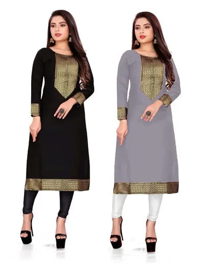 Stylish Embroidered A-Line Kurta For Women Pack Of 2