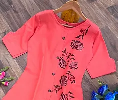 Stylish Pink Cotton Slub Printed A-Line Kurta For Women-thumb1