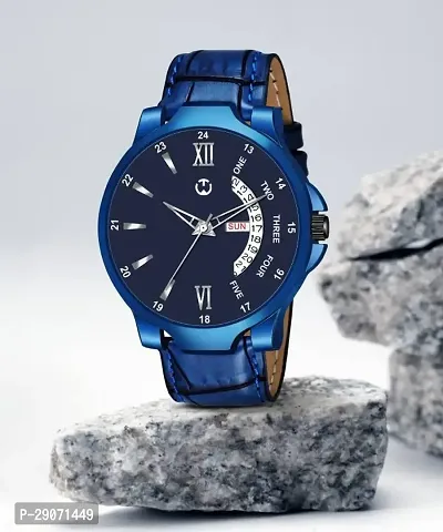 Blue Leather Formal Watch Day And Date Watch For Men Leather Watch for Men Wrist Watch