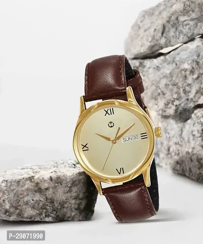 Brown Leather Day And Date Analog Formal Unisex Watch
