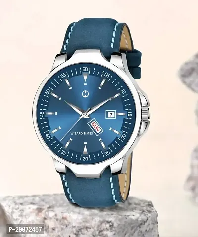 Blue Leather Formal Watch Day and Date Dial Watch For Men Leather Watch for Men Wrist Watch