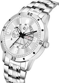 Silver Stainless Steel Silver Day  Date Dial Formal Men's Watch Analog Wrist Watch For Men-thumb2