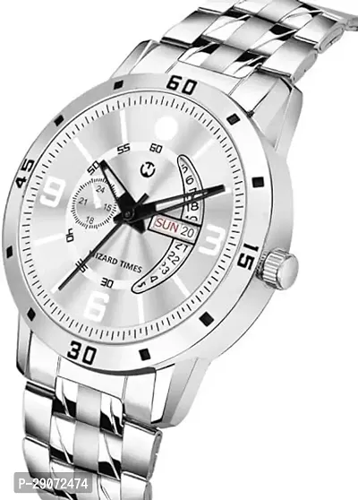 Silver Stainless Steel Silver Day  Date Dial Formal Men's Watch Analog Wrist Watch For Men-thumb3