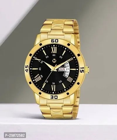 Golden Chain Golden Dial Formal Men's Watch Day And Date Golden Analog Wrist Watch For Men