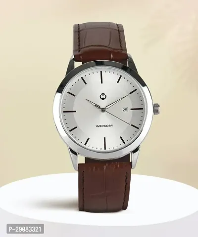 Brown Leather Formal Watch Day Dial Watch For Men Leather Watch for Men Wrist Watch-thumb0