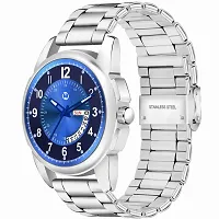 Silver Stainless Steel Blue Day  Date Dial Formal Men's Watch Analog Wrist Watch For Men-thumb4