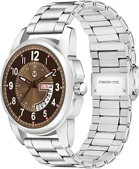 Silver Stainless Steel Brown Day  Date Dial Formal Men's Watch Analog Wrist Watch For Men-thumb3