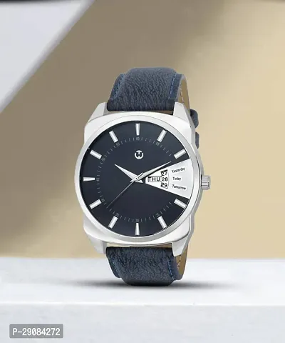 Blue Leather Formal Watch Day and Date Dial Watch For Men Leather Watch for Men Wrist Watch-thumb0