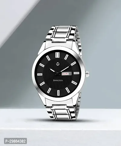 Silver Stainless Steel Black Day  Date Dial Formal Men's Watch Analog Wrist Watch For Men
