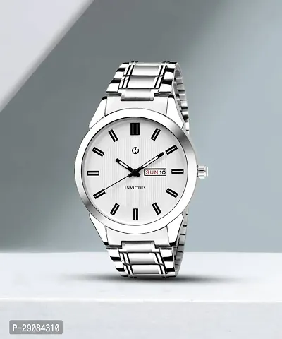 Silver Stainless Steel White Day  Date Dial Formal Men's Watch Analog Wrist Watch For Men