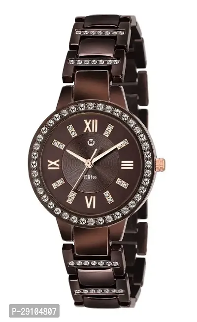 Brown Golden Chain Brown Dial Formal Women's Watch Day And Date Golden Analog Wrist Watch For Women-thumb4