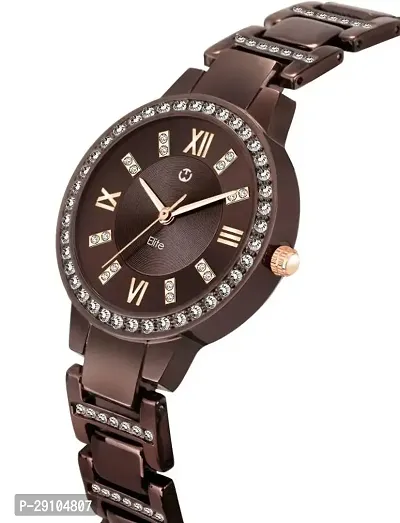 Brown Golden Chain Brown Dial Formal Women's Watch Day And Date Golden Analog Wrist Watch For Women-thumb5