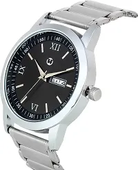 Silver Stainless Steel Black Day  Date Dial Formal Men's Watch Analog Wrist Watch For Men-thumb1