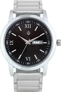 Silver Stainless Steel Black Day  Date Dial Formal Men's Watch Analog Wrist Watch For Men-thumb2