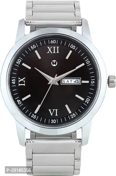 Silver Stainless Steel Black Day  Date Dial Formal Men's Watch Analog Wrist Watch For Men-thumb3