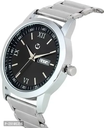 Silver Stainless Steel Black Day  Date Dial Formal Men's Watch Analog Wrist Watch For Men-thumb5