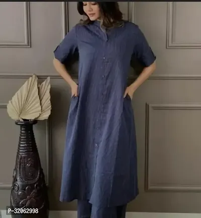 Stylish Blue Cotton Blend Solid Kurta Bottom Set For Women-thumb0