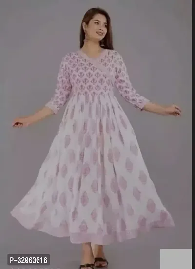 Stylish Pink Rayon Slub Printed Kurta For Women-thumb0