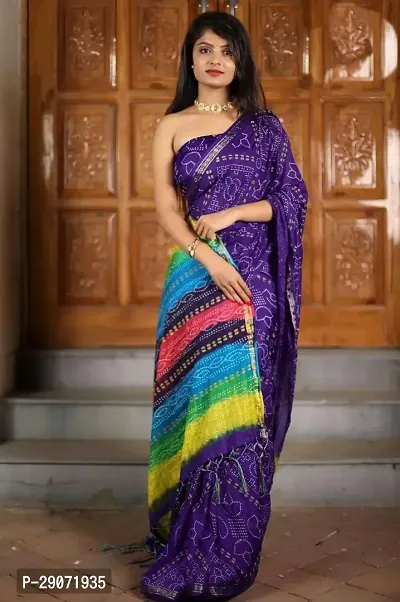 Elegant Purple Cotton Bandhani Saree with Blouse Piece-thumb0