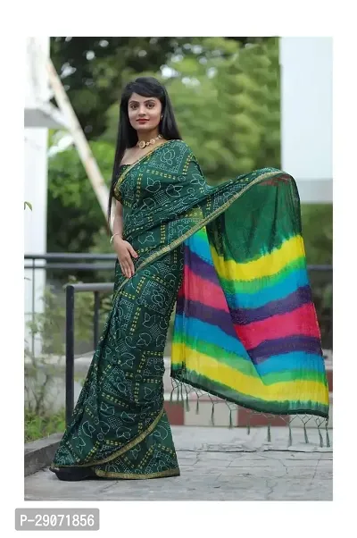 Elegant Green Cotton Bandhani Saree with Blouse Piece-thumb0