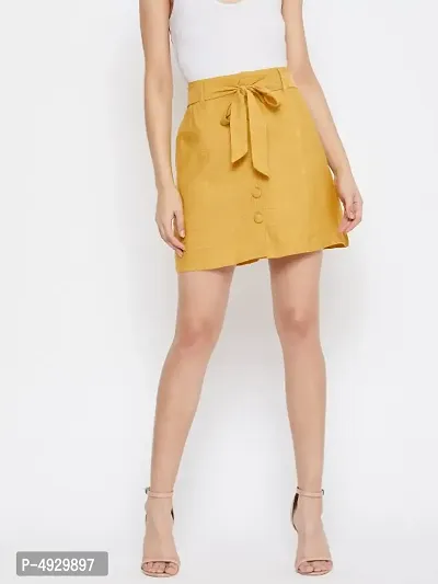 Stylish Cotton Blend Solid Short Hot Mini Button Opening Skirt For Women