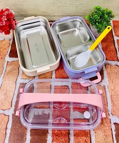 1200ml 2 Layers Portable Student Lunch Box with Fork Spoon