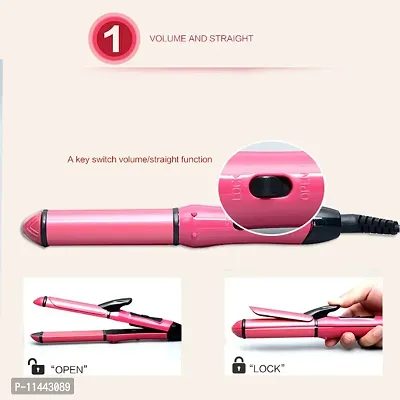 2 in 1 Hair Straightener and Curler(2 in 1 Combo) hair straightening machine, Beauty Set of Professional Hair Straightener Hair Straightener and Hair Curler with Ceramic Plate For Women, Pink-thumb2