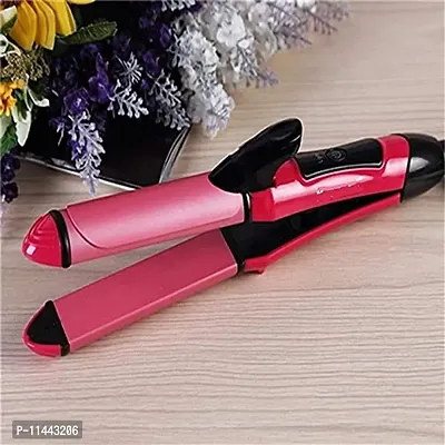 Womens and Mens 2 in 1 Straightener Curler, Hair Styling Tools Hair Curler and Straightener Corded Electric Beauty Set with Free Wooden Design Comb (Pink)-thumb0