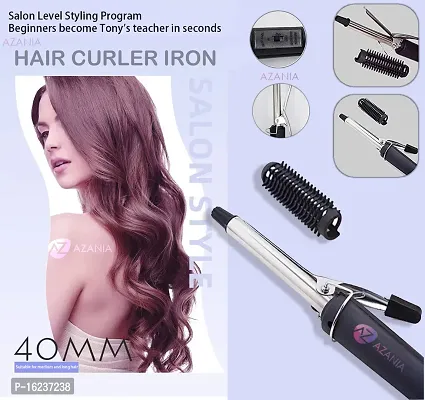 AZANIA NHC-471B Hair Curling Iron Rod for Women For Home Use Instant Heat Styling Brush Motor Styling Tool (black)