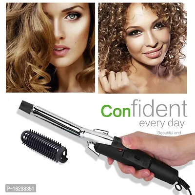 AZANIA NHC-471B Hair Curling Iron Rod For Home Use Heat Styling Brush Motor Styling Tool Professional Hair Styling Instant Heat Technology (Black)