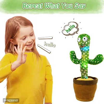 Dancing Cactus Talking Toy Kids Children Plush Electronic Toys Baby Singing Wriggle Voice Recording Repeats What You Say LED Lights Toddler Educational Funny Gift (Green)