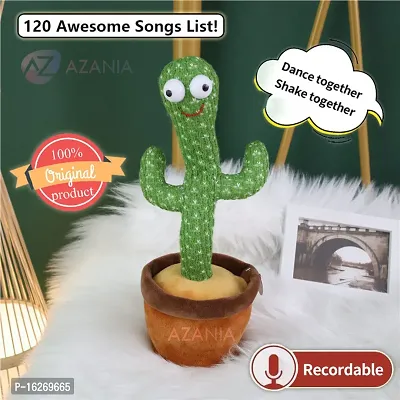 Dancing Cactus Talking Toy Kids Children Plush Electronic Toys Baby Singing Wriggle Voice Recording Repeats What You Say LED Lights Toddler Educational Funny Gift (Green)-thumb0