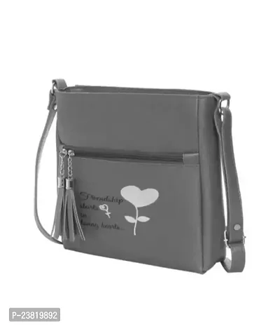 Stylish Grey PU Sling Bags For Women-thumb0