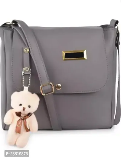Stylish Grey Leather Sling Bags For Women-thumb0