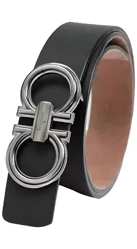 Boys Artificial Leather Belt For Casual, Formal and Party wear Silver Buckle Black Belt Fit Upto 28-42 waist-thumb1