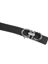 Boys Artificial Leather Belt For Casual, Formal and Party wear Silver Buckle Black Belt Fit Upto 28-42 waist-thumb2