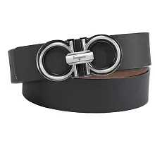 Boys Artificial Leather Belt For Casual, Formal and Party wear Silver Buckle Black Belt Fit Upto 28-42 waist-thumb3