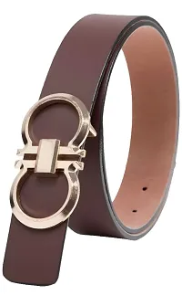 Boys Artificial Leather Belt For Casual, Formal and Party wear Golden Buckle Brown Belt Fit Upto 28-42 waist-thumb1