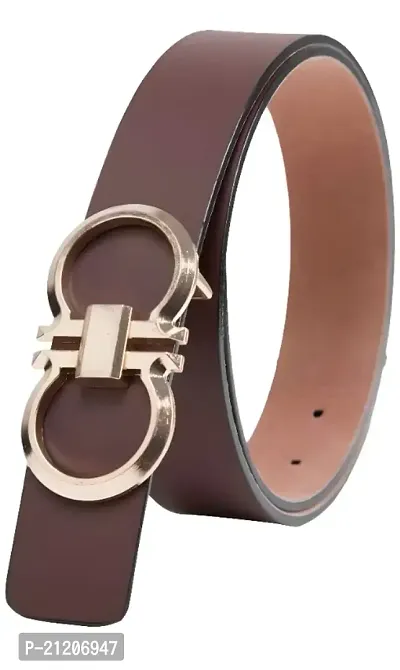 Boys Artificial Leather Belt For Casual, Formal and Party wear Golden Buckle Brown Belt Fit Upto 28-42 waist-thumb2
