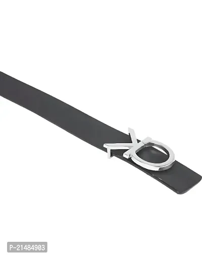 Mens Artificial Leather Belt For Casual, Formal and Party wear Silver Buckle Black Belt Fit Upto 28-42 waist-thumb2