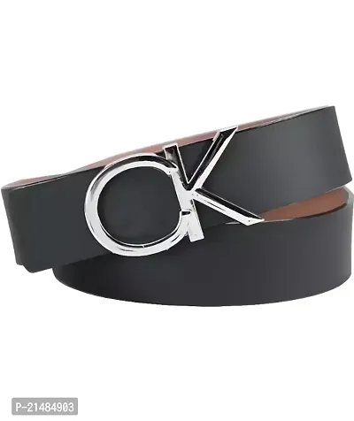 Mens Artificial Leather Belt For Casual, Formal and Party wear Silver Buckle Black Belt Fit Upto 28-42 waist-thumb0