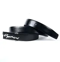 Premium Black Belt with Jaguar Logo Silver Buckle - Designer Dressy Fashion Accessory-thumb1