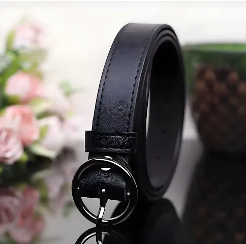 FITKNOT Silver Circle Pin Buckle: The Elegant 1-Inch Synthetic Leather Black Belt for Girls