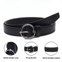 FITKNOT Silver Circle Pin Buckle: The Elegant 1-Inch Synthetic Leather Black Belt for Girls-thumb1