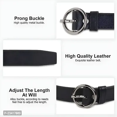 FITKNOT Silver Circle Pin Buckle: The Elegant 1-Inch Synthetic Leather Black Belt for Girls-thumb3