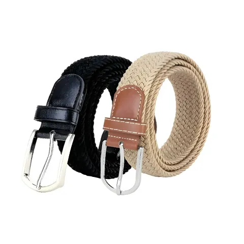 FITKNOT Mens Stretchable Leather Belt, Fit Upto 28-40 Inch Waist (Pack Of 2)