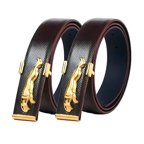 FITKNOT Boys Girls Party Wear Premium Leather Belt ( PU ), Fit Upto 28-40 Inch Waist (Pack Of 2)