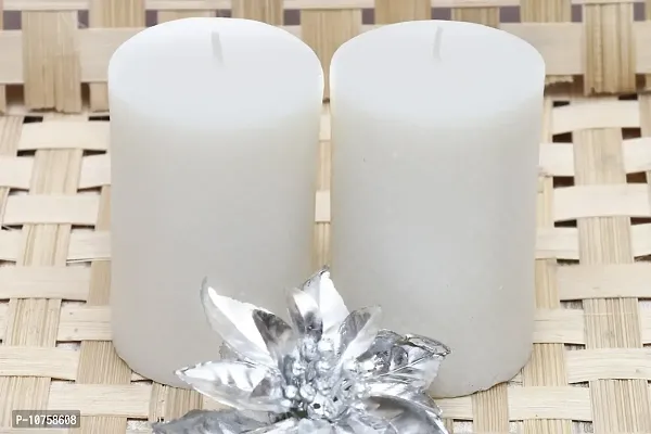 Maxime Candles Wax Decorative Candles (10.5 cm x 8.5 cm x 5.5 cm, White, Set of 2)