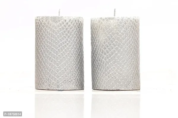 Maxime Candles Wax Decorative Candles (10.5 cm x 8.5 cm x 5.5 cm, Silver, Set of 2)-thumb2