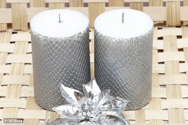 Maxime Candles Wax Decorative Candles (10.5 cm x 8.5 cm x 5.5 cm, Silver, Set of 2)-thumb0